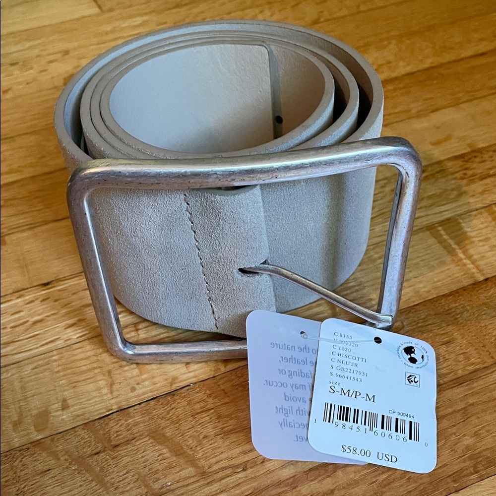 Beige Leather Belt with Silver Buckle